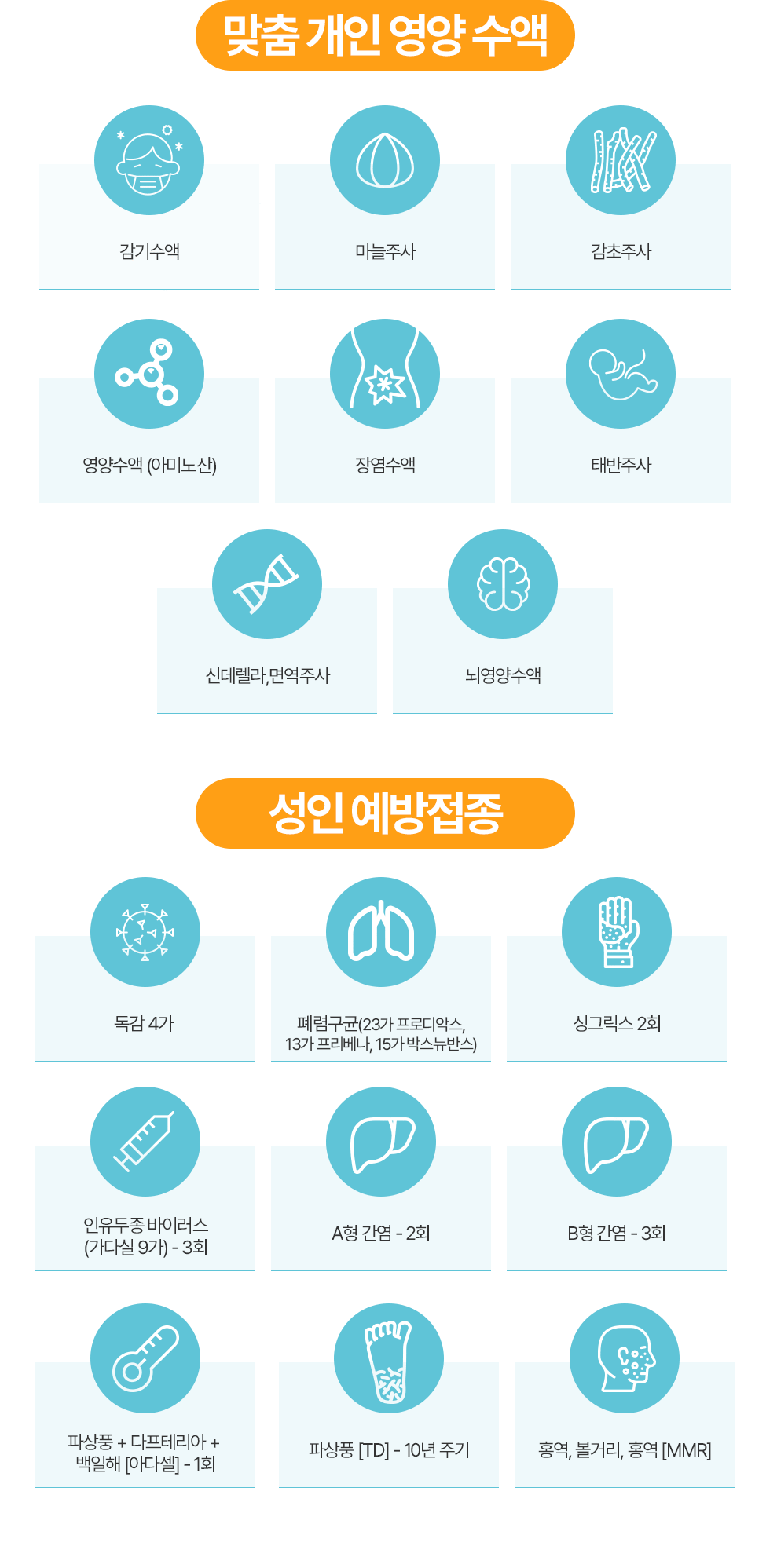 맞춤 개인 영양 수액, 성인 예방접종