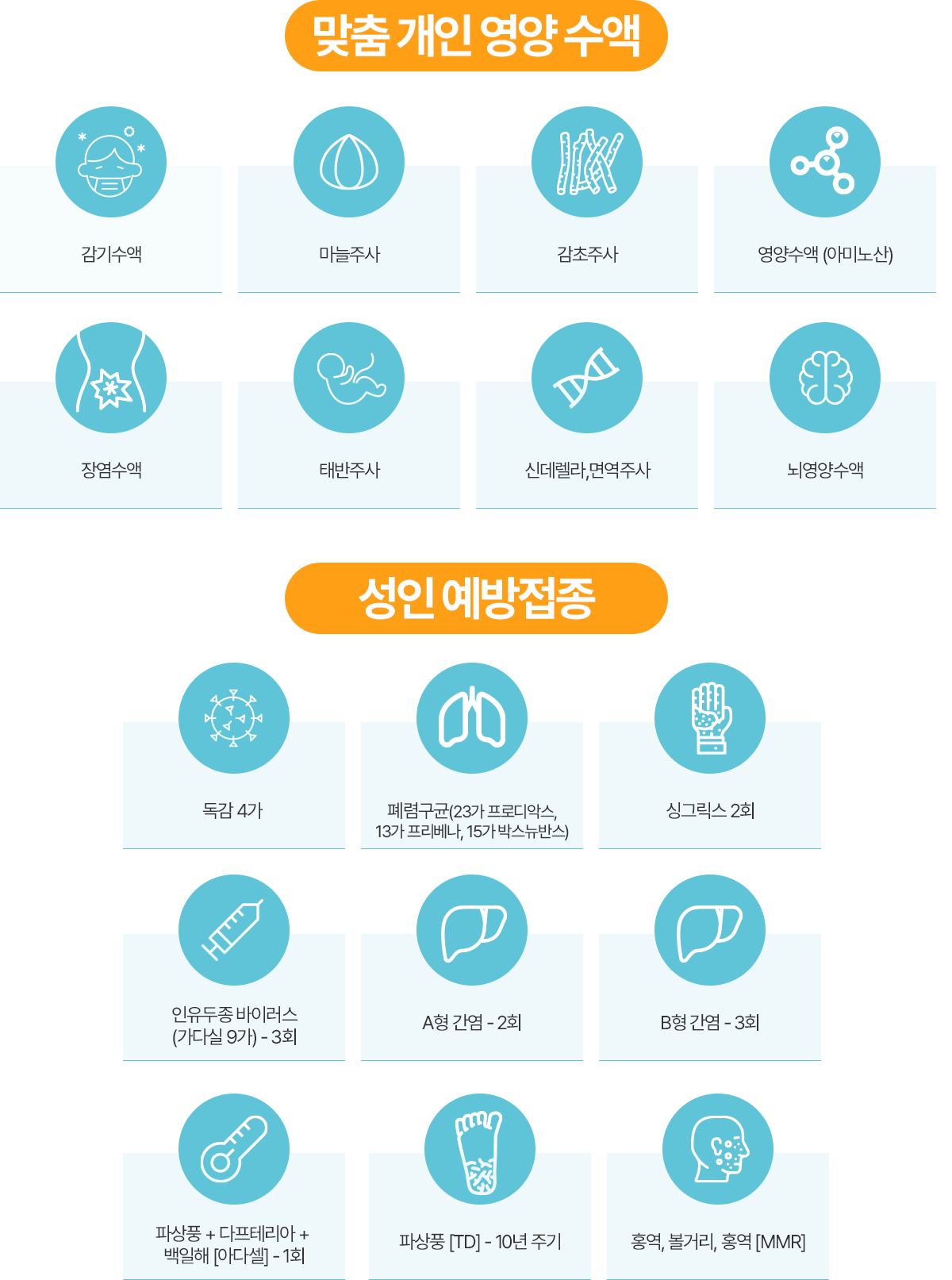 맞춤 개인 영양 수액, 성인 예방접종